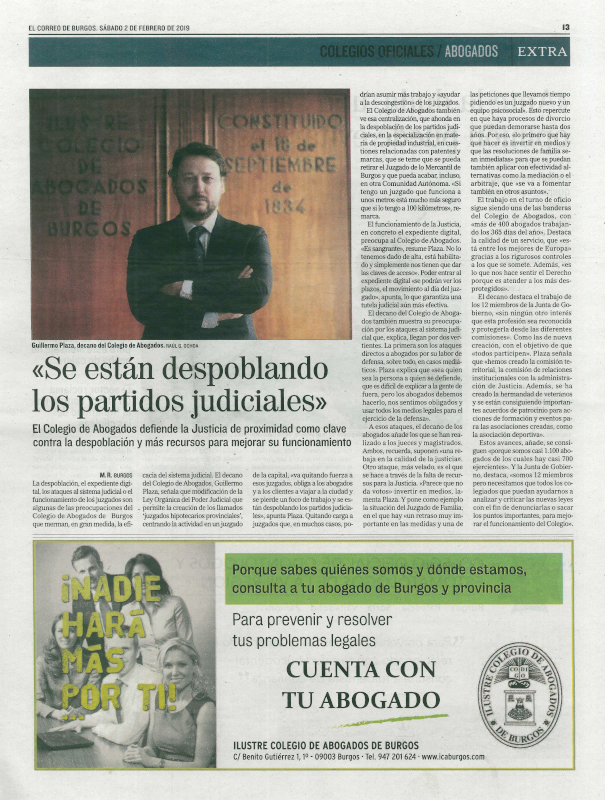Entrevista al Excmo. Sr. D. Guillermo Plaza Escribano,  Decano del Colegio de Abogados de Burgos